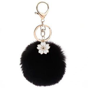 Black Pom Pom & Flower Bag Charm/Keychain